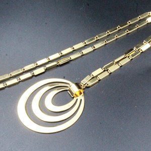 Monet Signed Designer High End Gold Tone Modernist Medallion Necklace